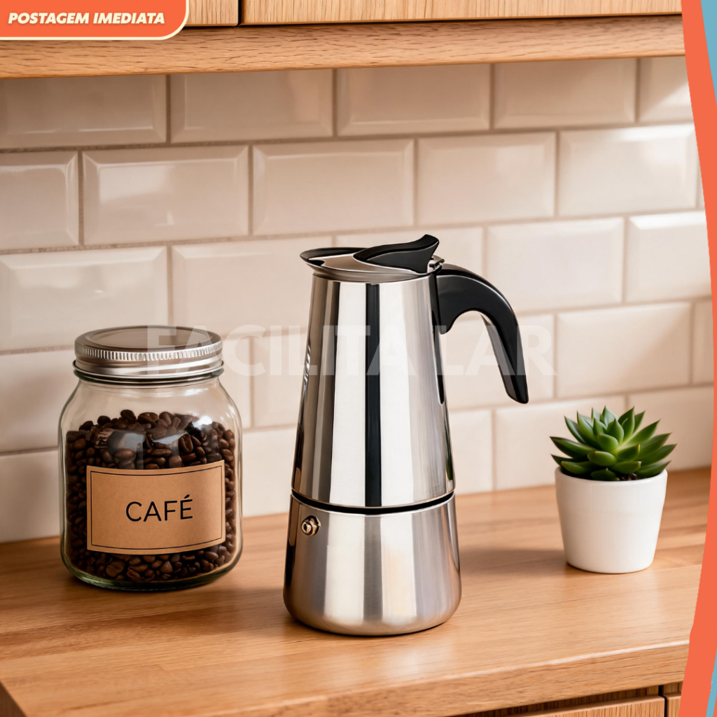 Cafeteira Italiana Inox Premium Expressa Fogão Gás e Elétrico 4 Xicaras 200ml 6 Xicaras 300ml 9 Xicaras 450 ml