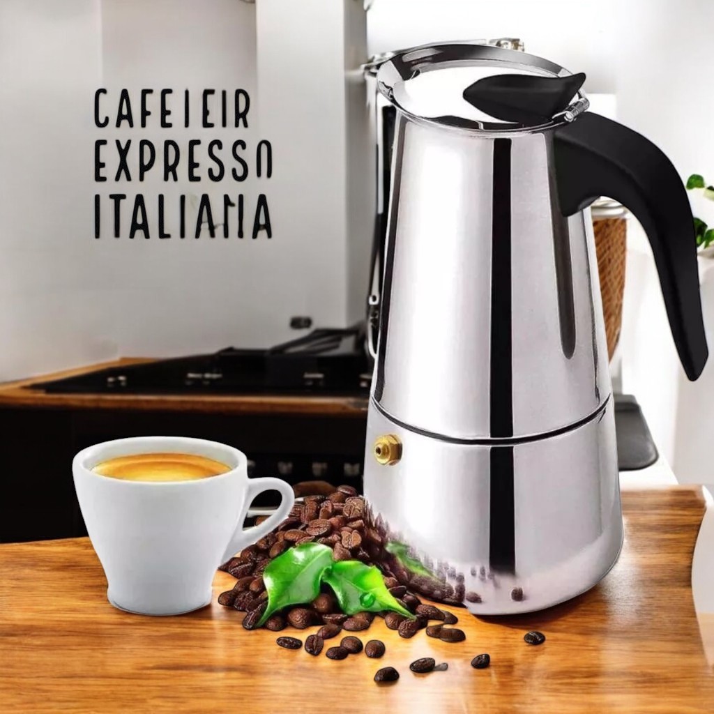 Cafeteira Italiana Inox Premium Capacidade 6 Xicaras Design Moderno Resistente