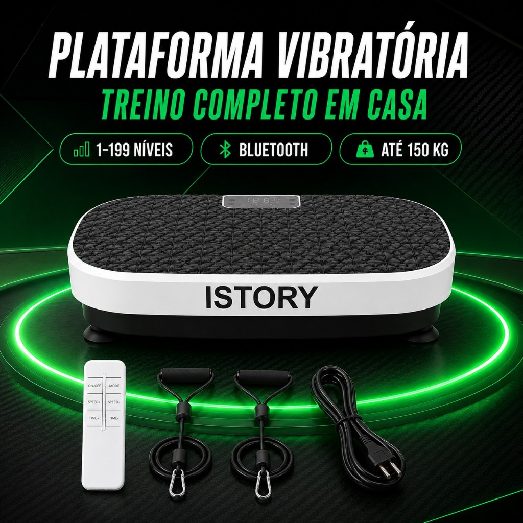 Plataforma Vibratória Elétrica Fitness 150kg Bluetooth 1-199 Níveis Controle Remoto Faixas Exercícios em Casa