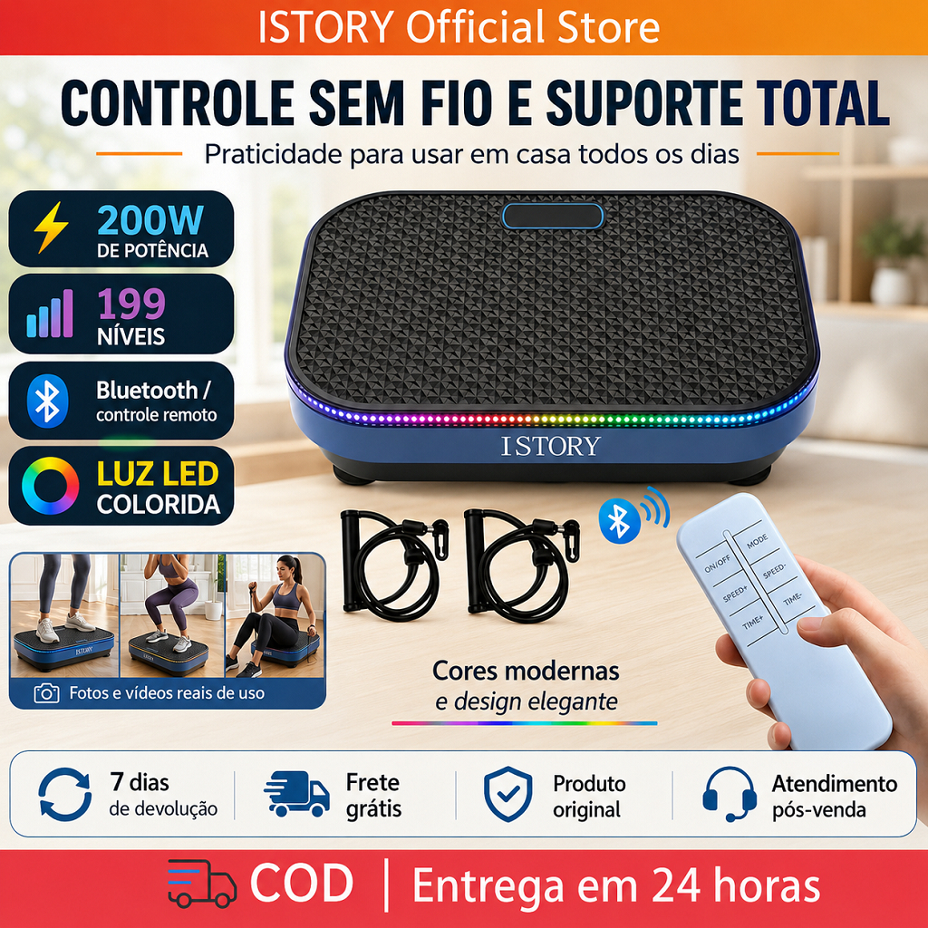 Plataforma Vibratória Bivolt 110V/220V 99 Níveis Bluetooth Com Controle Remoto Fitness Em Casa