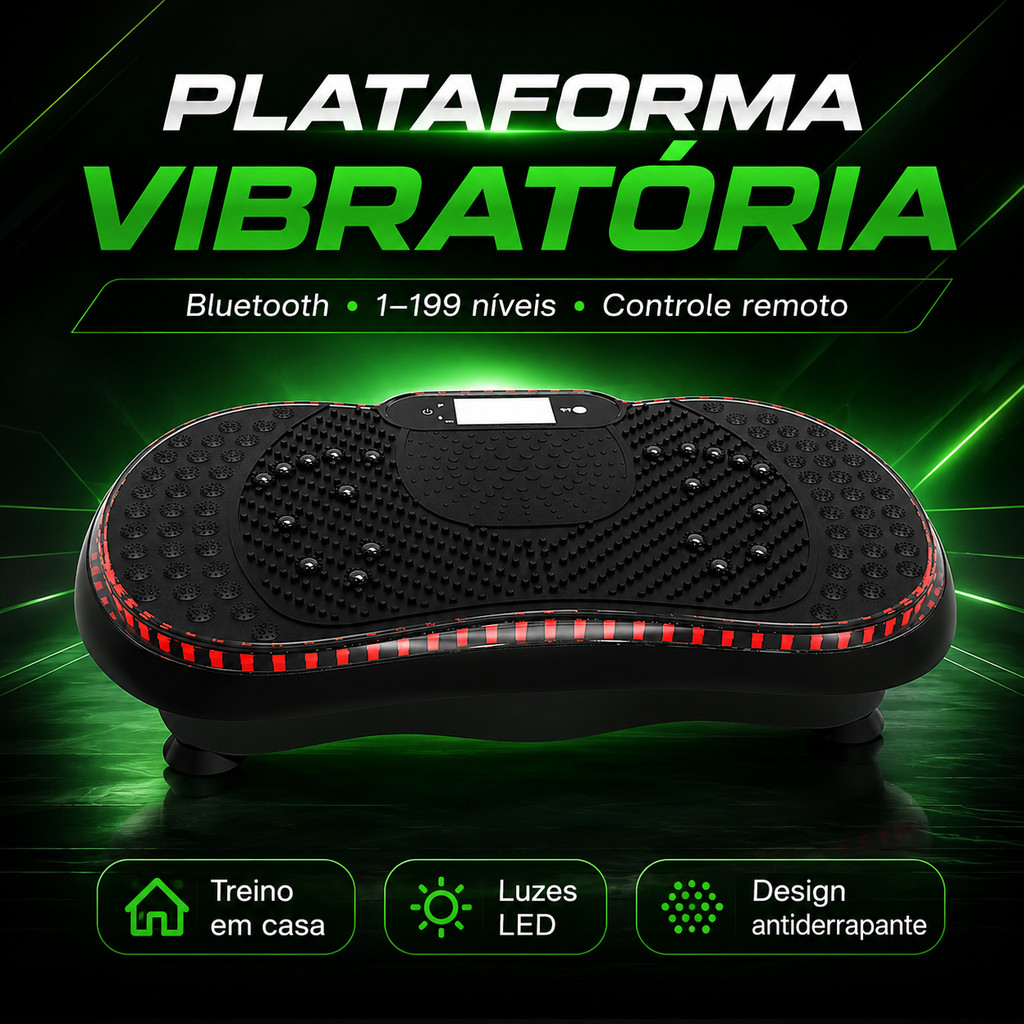 Plataforma Vibratória Fitness Nova Geração 2026 com Bluetooth, 1-199 Níveis, Controle Remoto, LED e Faixas