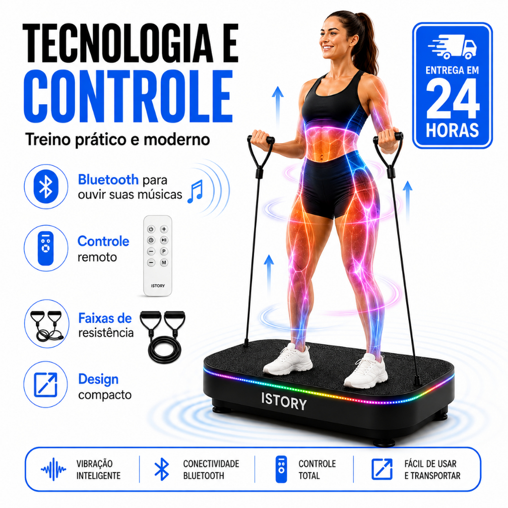 Plataforma Vibratória Bivolt 199 Níveis Bluetooth com Controle Remoto Fitness Emagrecimento