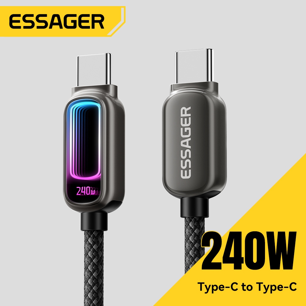 Essager De Cabo Tipo C Para 240W 100W Carregamento Rápido De Luz RGB De Respiração Dinâmica Multicolorida