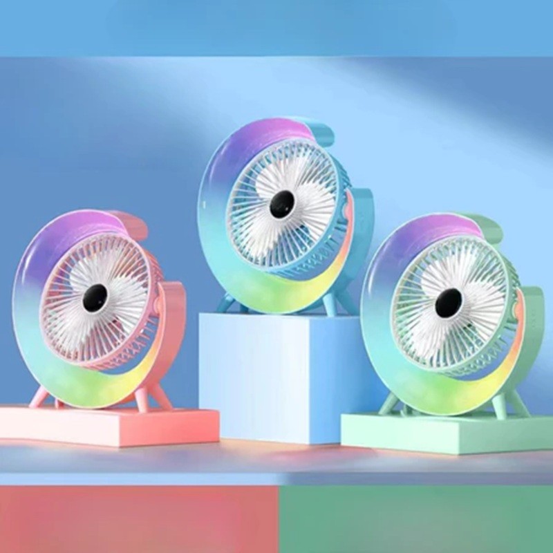 Ventilador de Mesa Portátil Carregamento via Usb e Com RGB Vento Forte