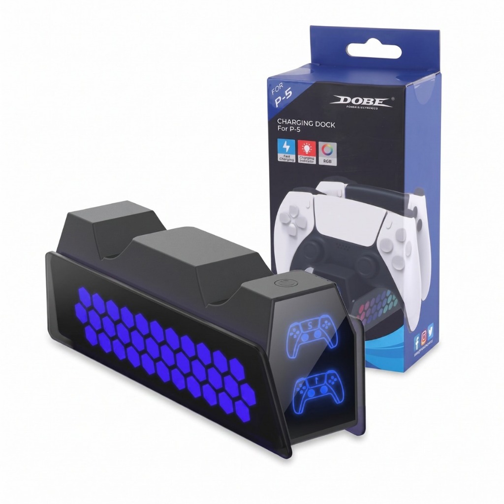Base Dock de Carregamento Duplo Carregador Para Controle Ps5 Luz Led RGB Varias Cores