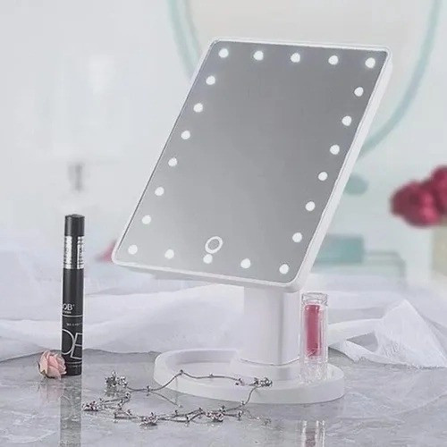 Espelho Mesa Portátil 16 Leds Botão Touch À Pilha Cabo Usb