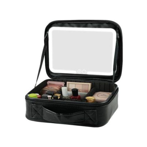 Necessaire Maquiagem com Espelho LED USB Profissional Cosméticos Organização Preta Envio Rápido