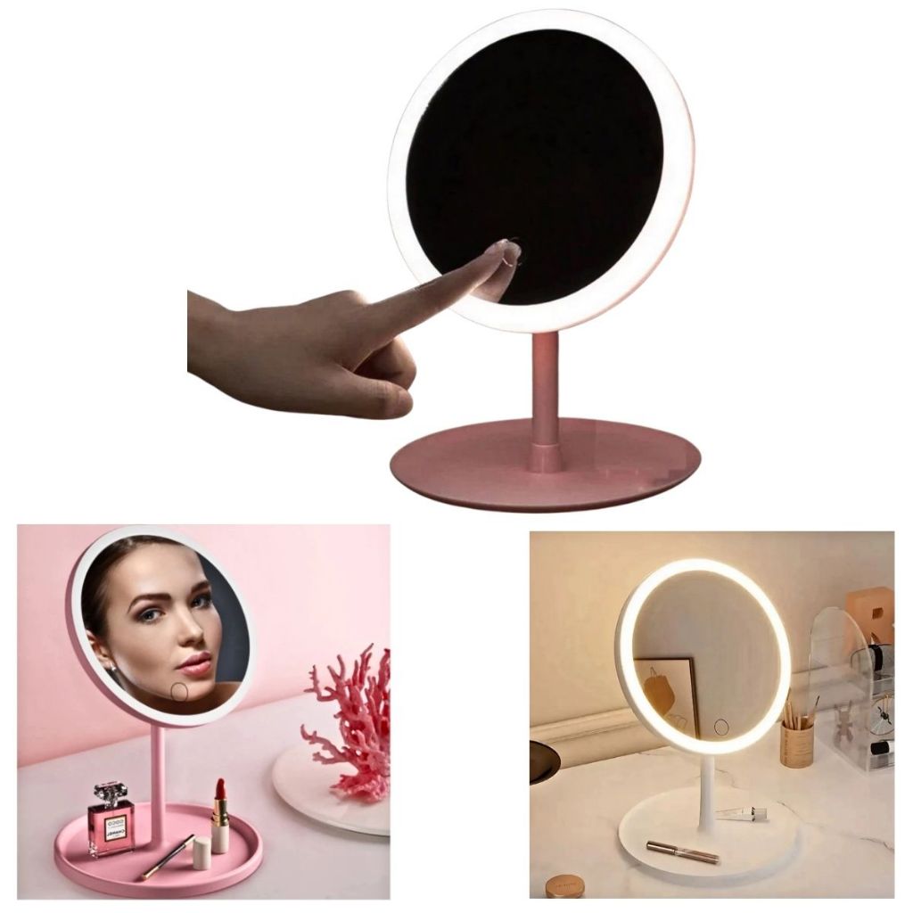 Espelho de Maquilhagem De Mesa Touch Inclinação 90° Com Led Inteligente Recarregável USB