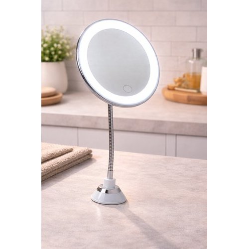 Espelho Maquiagem Redondo Led Iluminação Portátil Carregamento USB Branco Camarim Ajustável Beleza