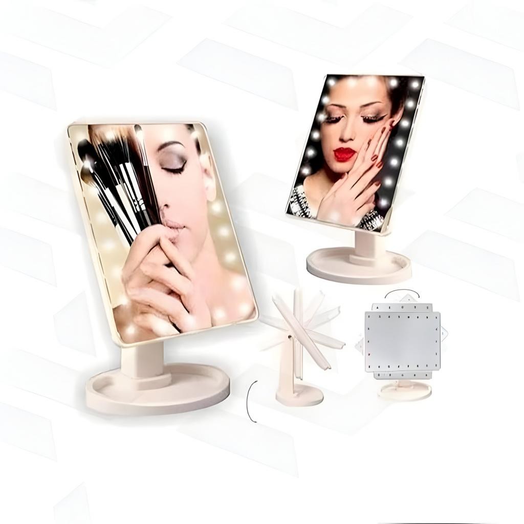 espelho maquiagem led com luz ajustável usb base giratória botão touch mesa portátil