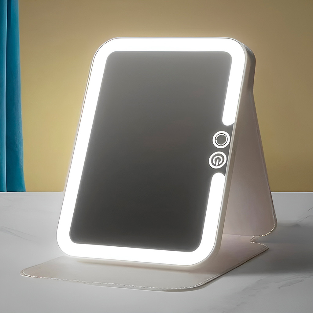 Espelho LED Portátil com Capa Recarregável Touch USB Cor:Branco