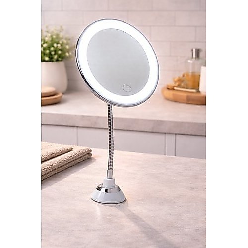 Espelho Maquiagem Redondo Portátil Luz LED Integrada Recarregável USB Compacto Moderno