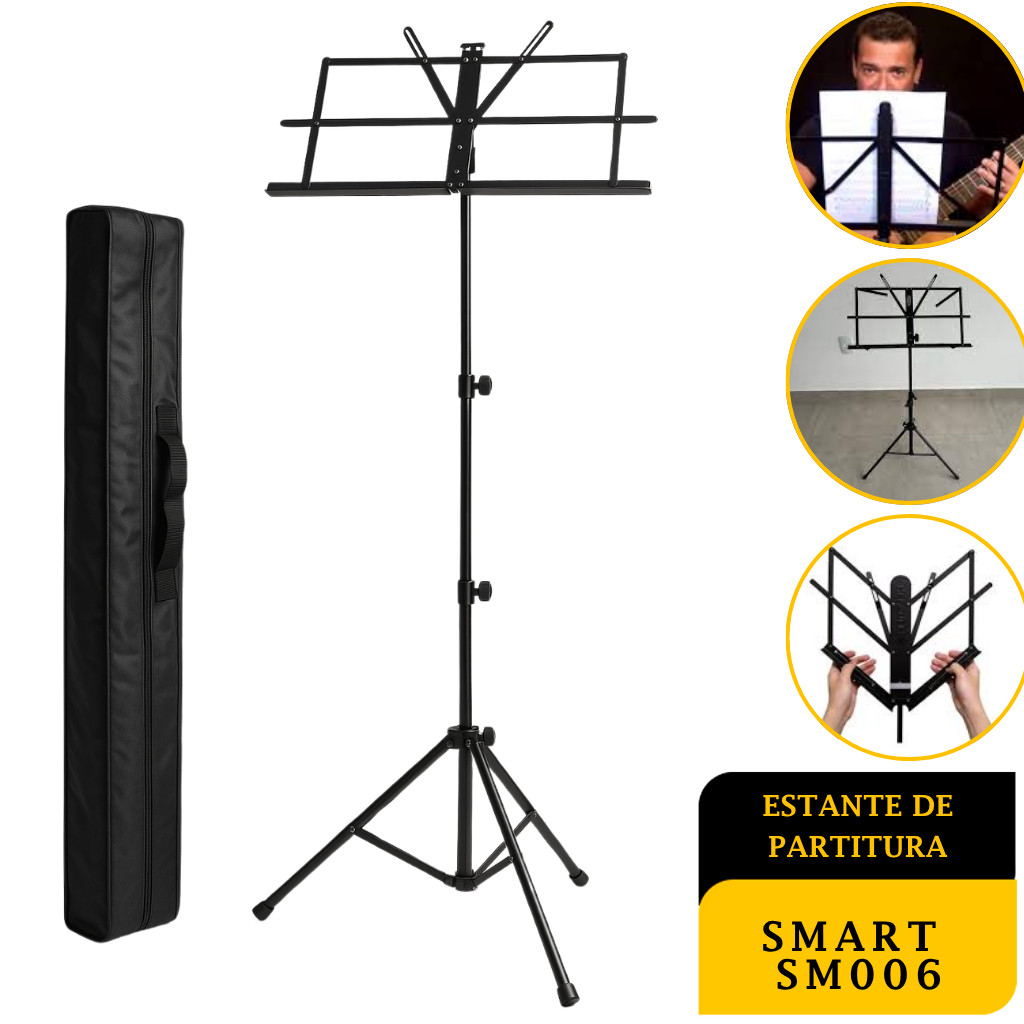 Estante Partitura Pedestal Musical Dobrável Tripé Apoiador Premium