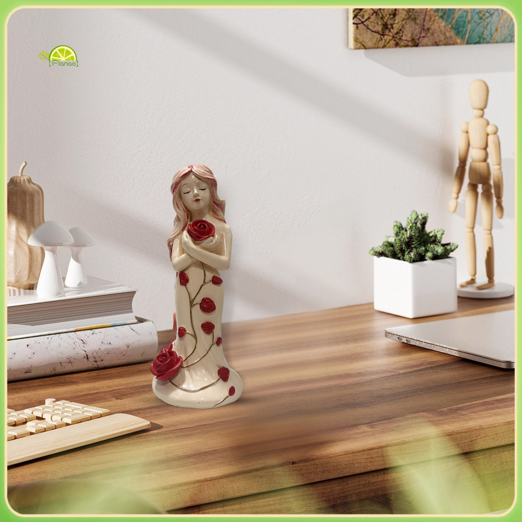 Rose Goddess Figurine Mini Ornament Beautiful Red Statue for Home Office Decor Southeast Asian Buyers' Favorite Desktop