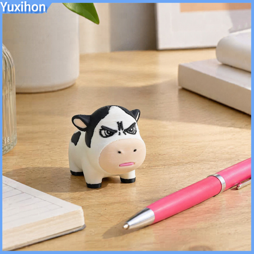 Desktop Cow Ornament Mini Sculpture 3d Printed Cute Dairy Figurine – Cartoon Statue for Desk Decor Home Office Decorat
