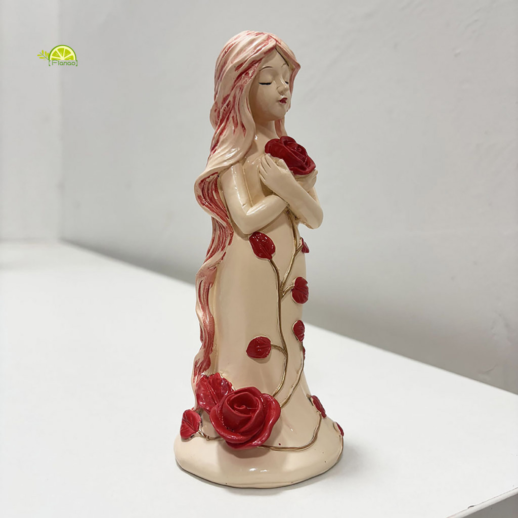 Rose Goddess Figurine Mini Ornament Beautiful Red Statue for Home Office Decor Southeast Asian Buyers' Favorite Desktop