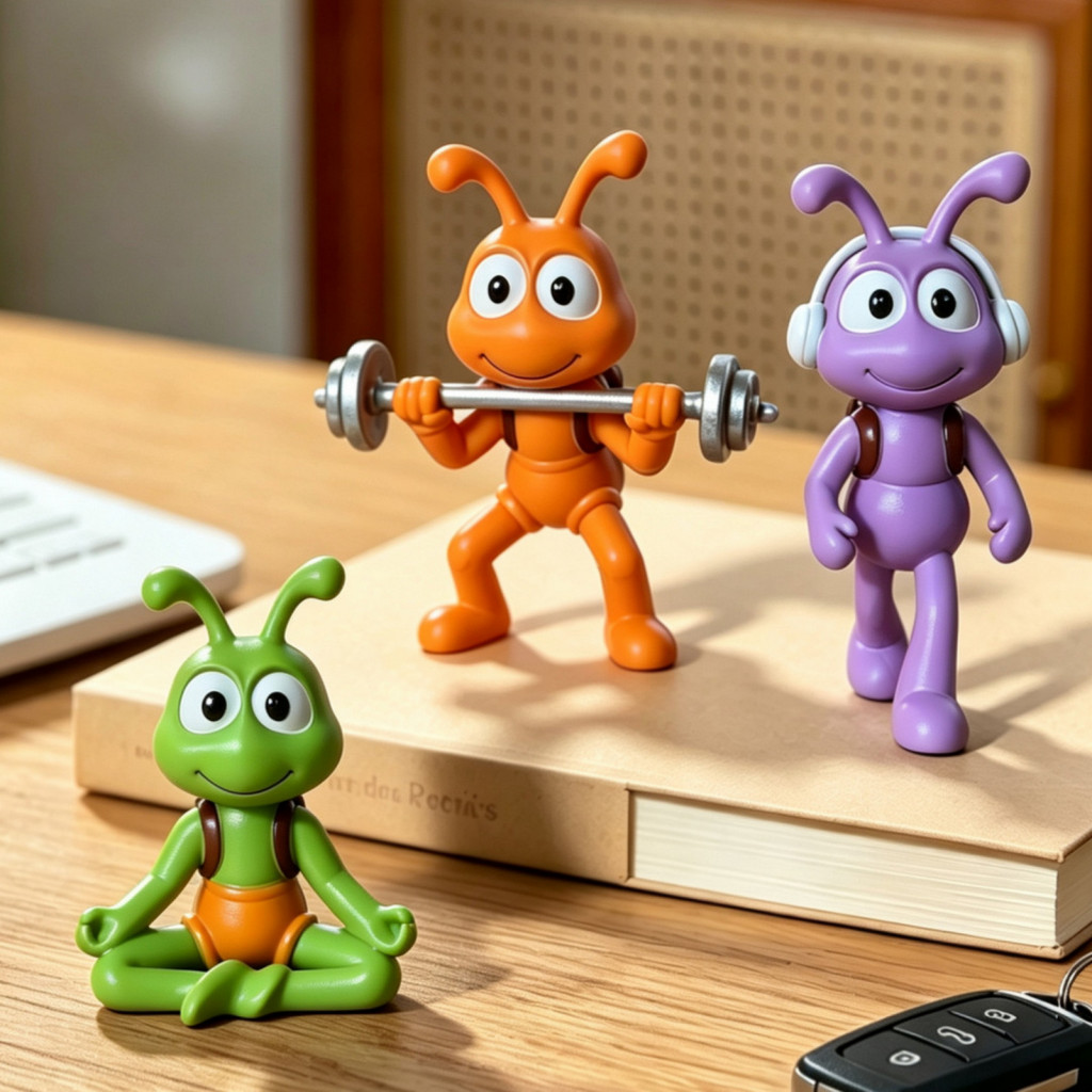 Cute Cartoon Ant Resin Figurines for Home Office Garden Decor – Meditation Weightlifting Headphones Walking Mini Deskt