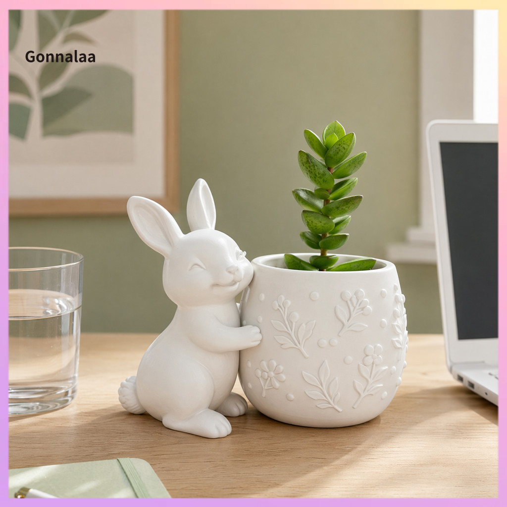 3d Printed Cute Rabbit Succulent Planter – Mini Embossed Floral Flower Pot Perfect Desk Decor for Office Bedroom Ideal