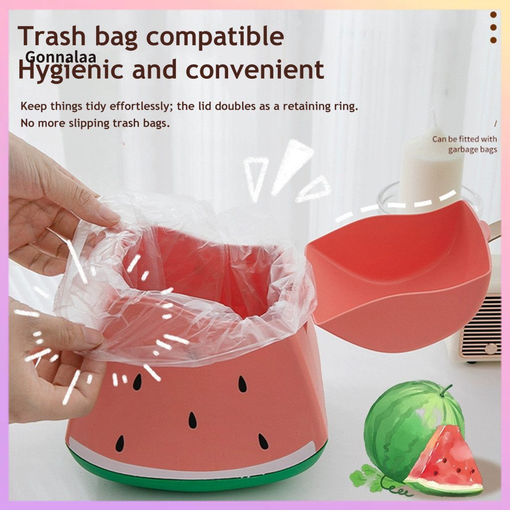 Desktop Small Trash with Flip Cover Large Capacity Mini Waste Basket Fruit Pattern Design Compact Home Office Decor for