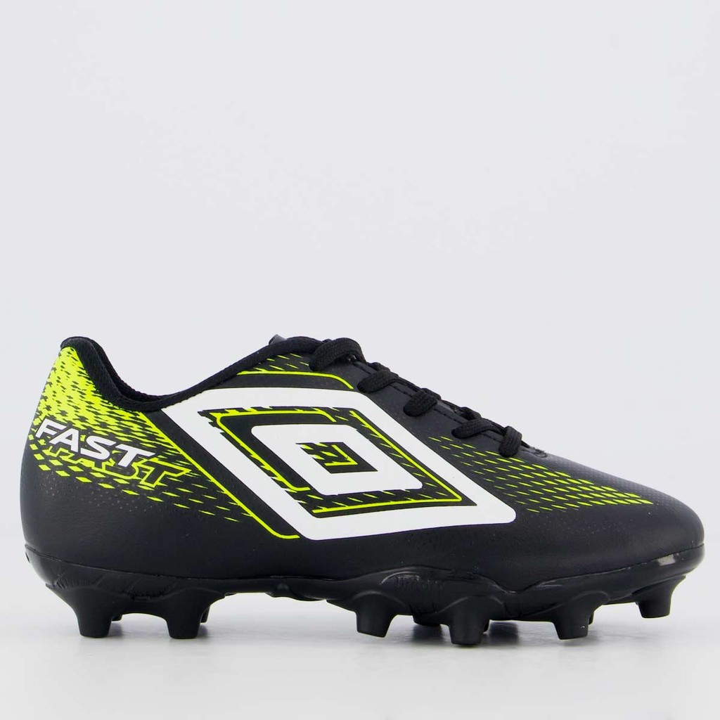 Chuteira Umbro Fast II Campo Juvenil Preta e Verde