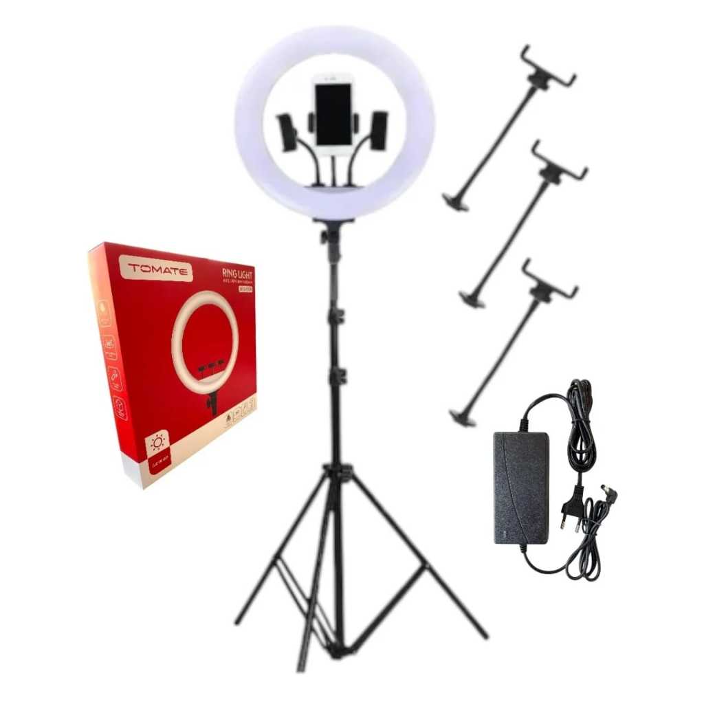 Kit Iluminador Ring Light de 14'e10' polegadas Com Tripé 2,1 metros MLG-086 Tomate