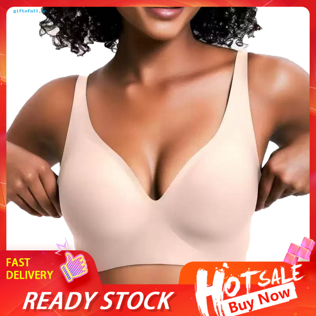 Invisible Bra Women Women’s Wireless Deep V Neck Plus Size Full Coverage Supportive Seamless Push Up T-shirt No Underw