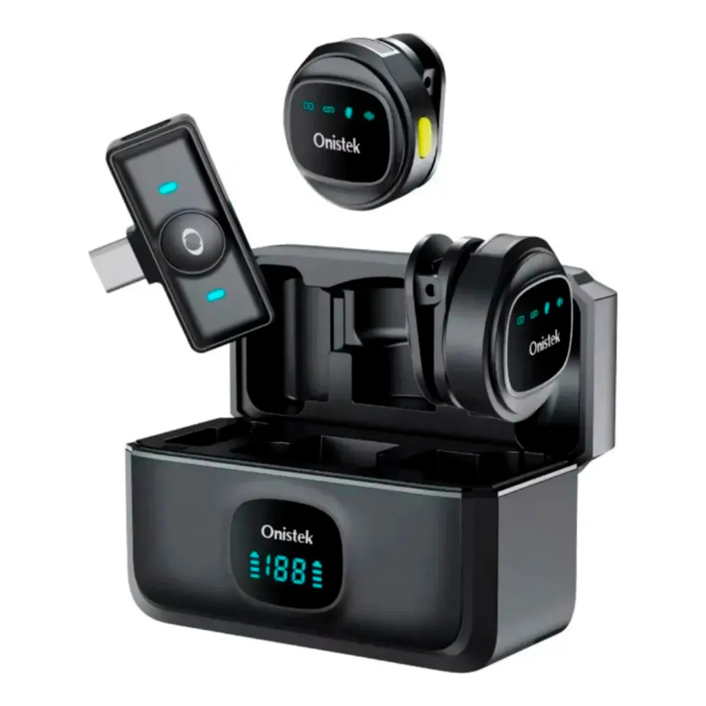 Kit 2 Microfones de Lapela Sem Fio Profissional para Celular Smartphone Bluetooth 5.2 Tipo-C ON-MC836
