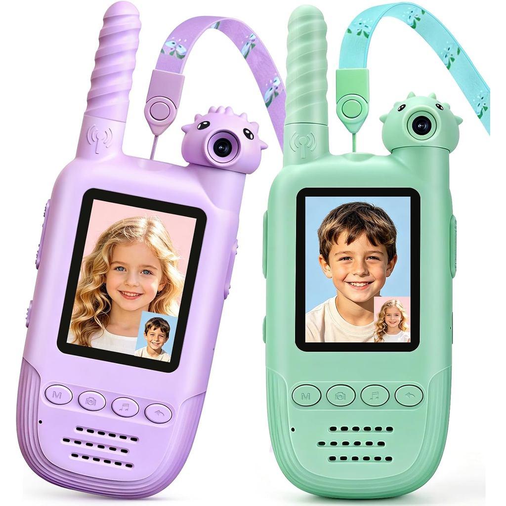 Kids Video Walkie Talkies 2 Pack, 180° Rotating Camera & Live Video Chat, Rechargeable Intercom Toys with 6 Voice Change