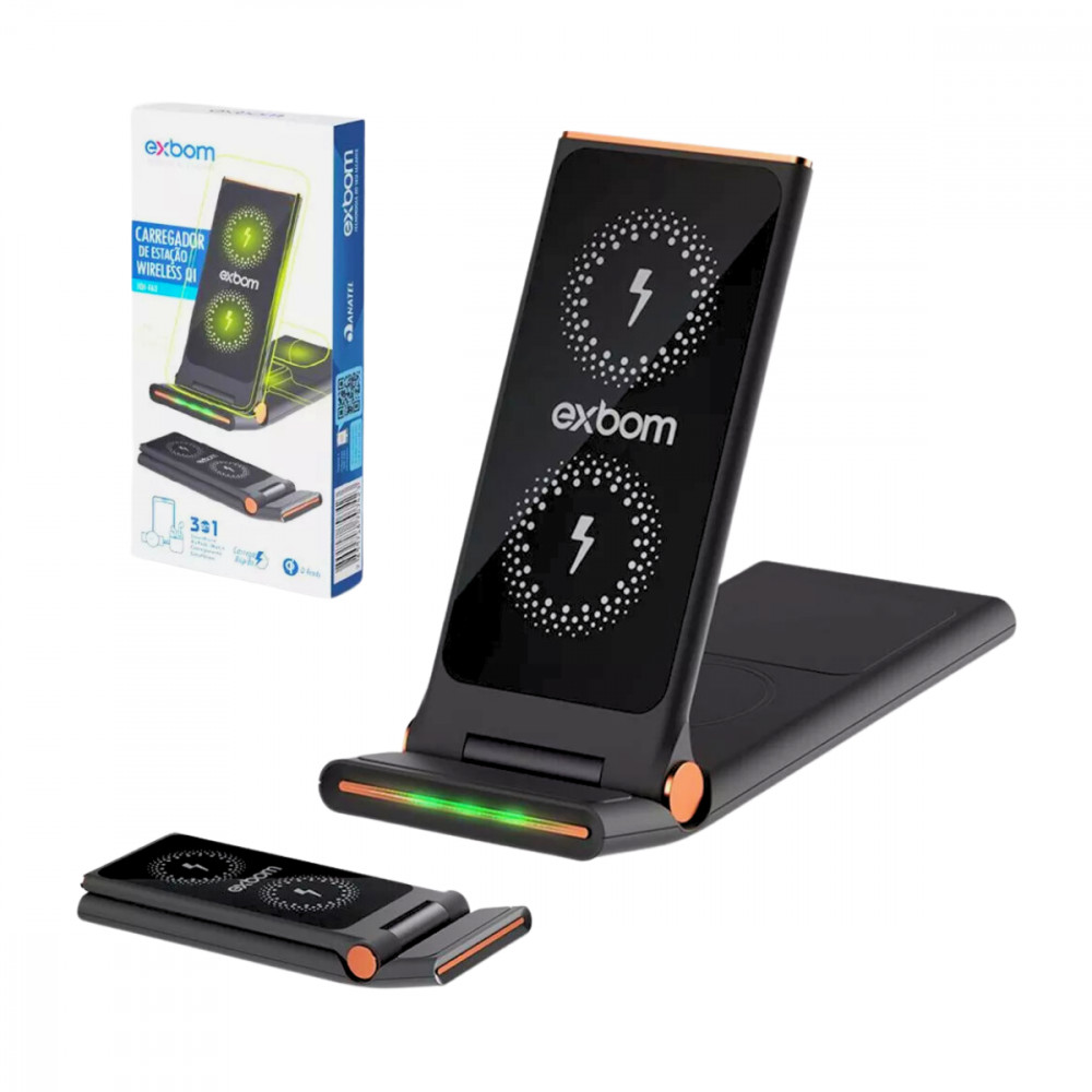 Carregador de Estação 3 em 1 Wireless por Indução Sem Fio Ex