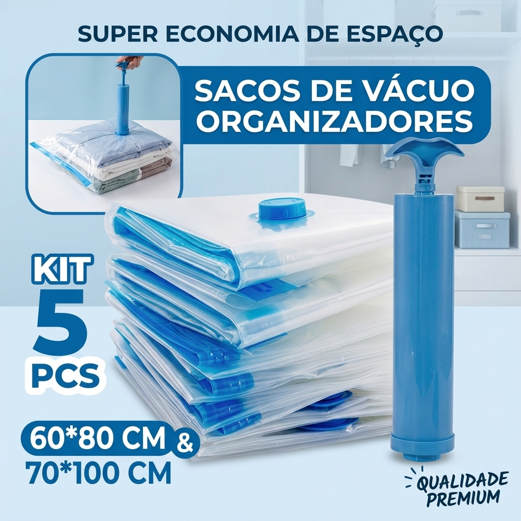 Large Vacuum Bag Kit 5 Organizer Clothes Travel Suitcase Wardrobe Duvet with Pump