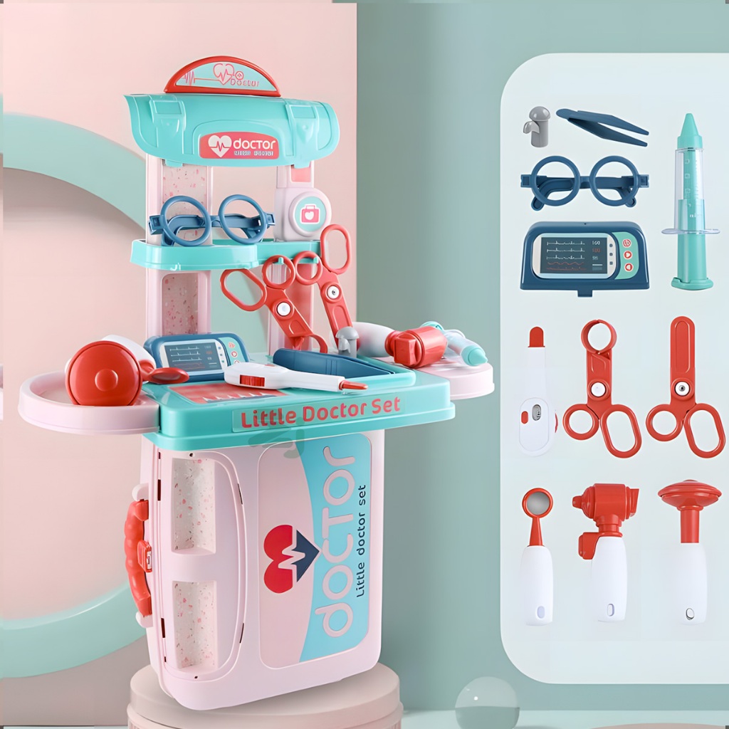 Conjunto 3 Em 1 Mala Infantil De Viagem Médica Suitcase toy tool