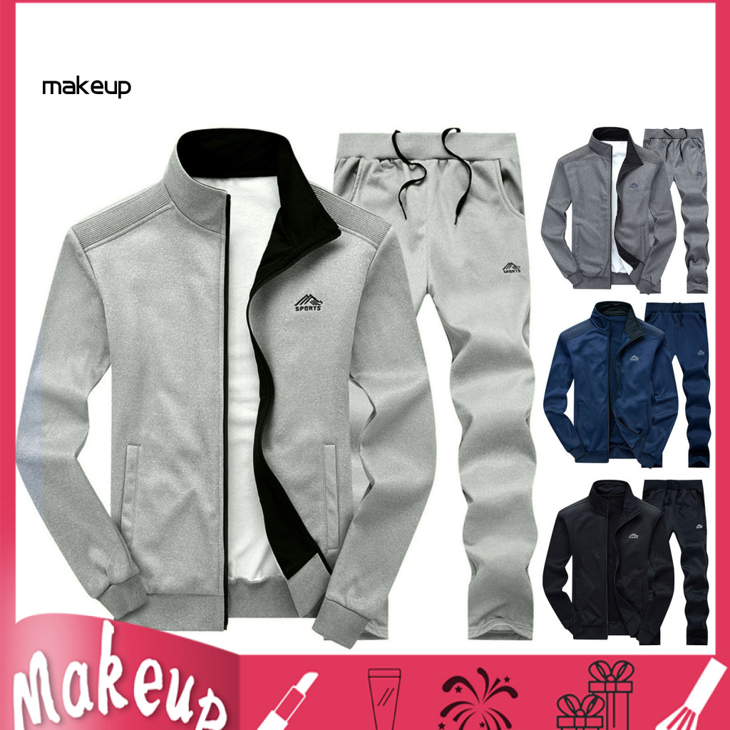 Coat Pants Set Long-sleeved Sweatshirt 2pcs Men Athleisure Tracksuit Stand Collar Zipper Jacket Elastic Waist Drawstring