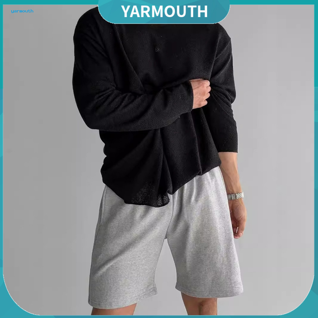 Spring Top Long-sleeved Autumn Men’s Round Neck Long Sleeve Hollow Out Pullover Sweatshirt Lightweight Loose Fit Mid-l