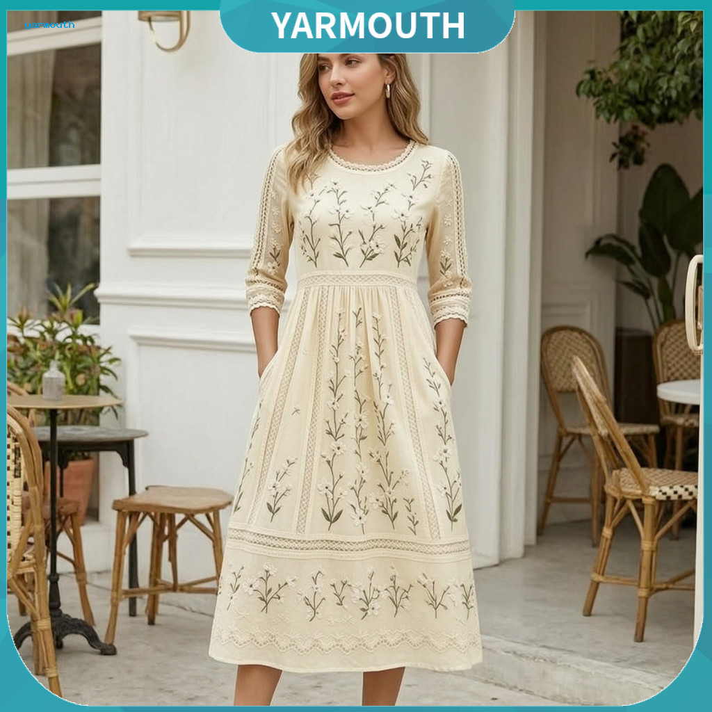 Autumn Breathable Soft Fabric Dress Long-sleeved Floral for Women Women’s Midi Long Sleeve Bohemian A-line Vintage Wai
