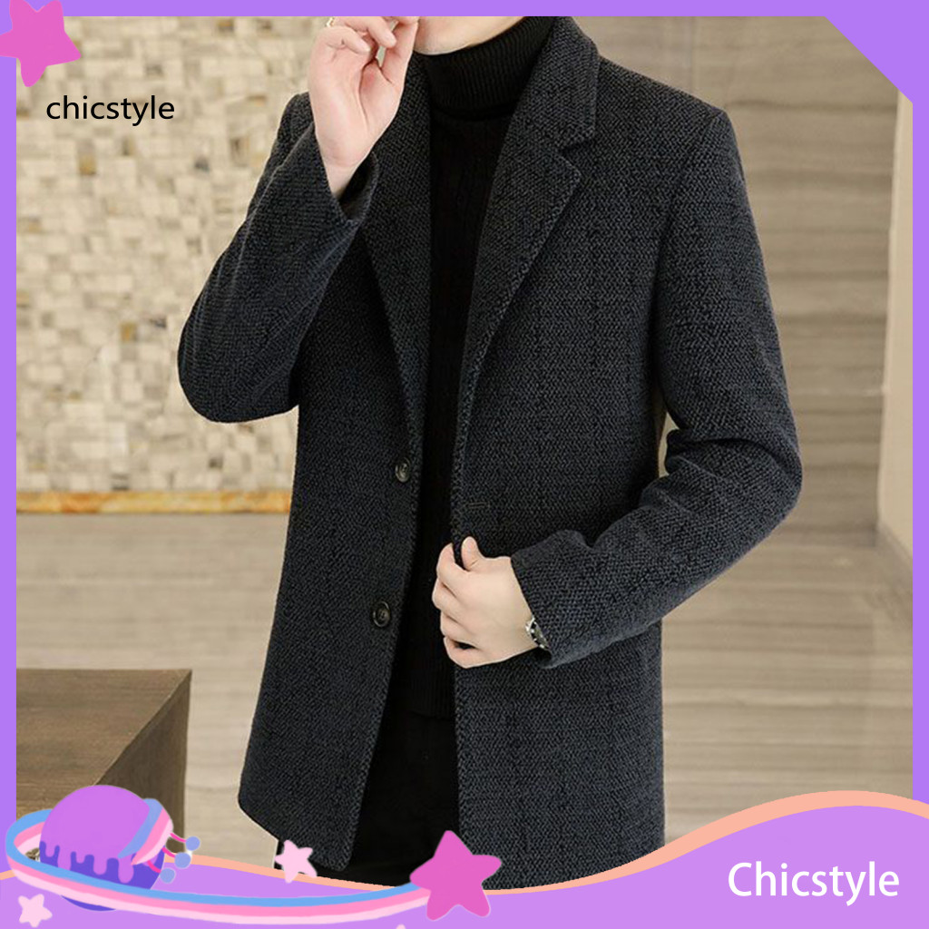 Warm Winter Coat Long-sleeved Men's Woolen Casual Long Sleeve Single Breasted Jacket with Pockets Loose Fit Lapel Outerw