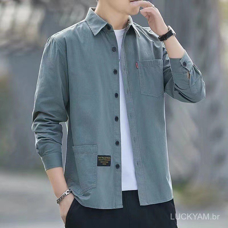 [Advanced Sense]Vintage style Long Sleeve Shirt Men's long-sleeved casual work shirt, versatile spring and autumn jacket
