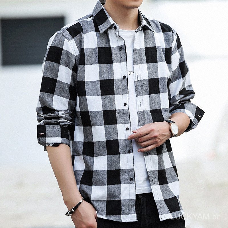 [Casual shirt]Autumn and Winter Light jacket Plaid shirt Men's long-sleeved plaid shirt with brushed finish, extra large