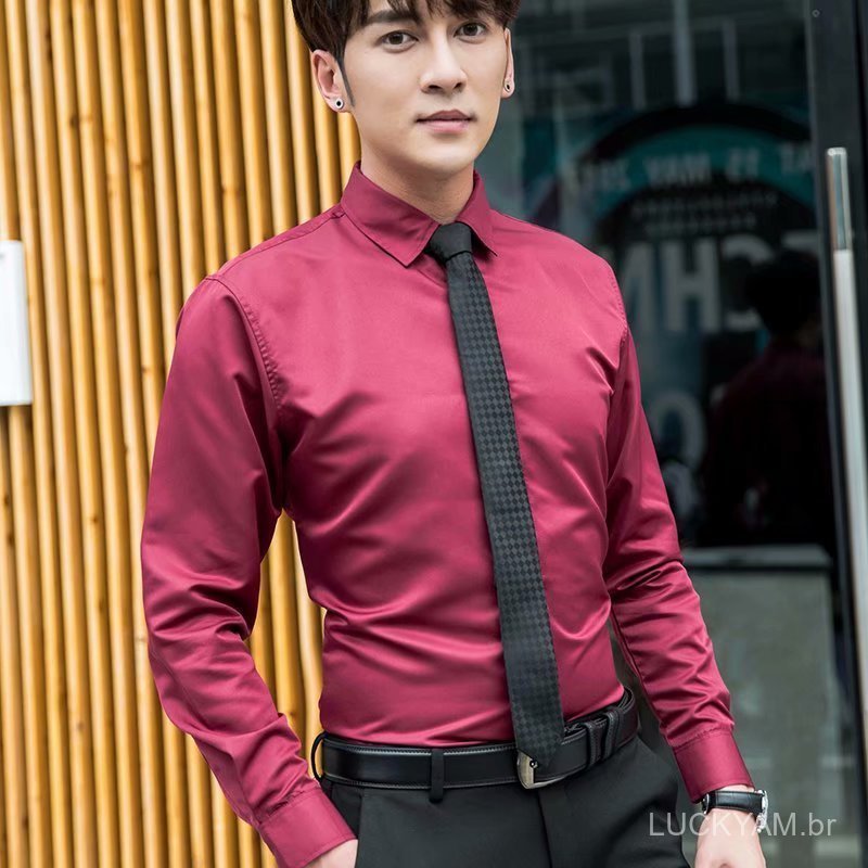 [Long Sleeve Shirt]Workwear White Shirt Warm men's long-sleeved shirt, Korean-style slim-fit, professional office attire