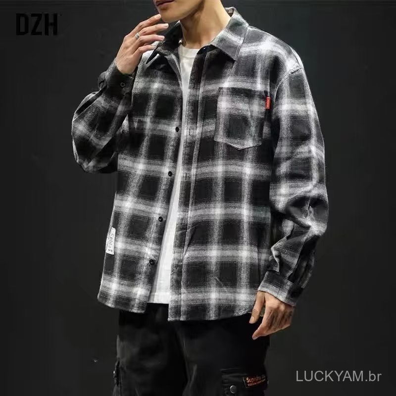 [New Product Special Sale]Fans find bargains Grid lover Spring and autumn long-sleeved thickened workwear jacket for men