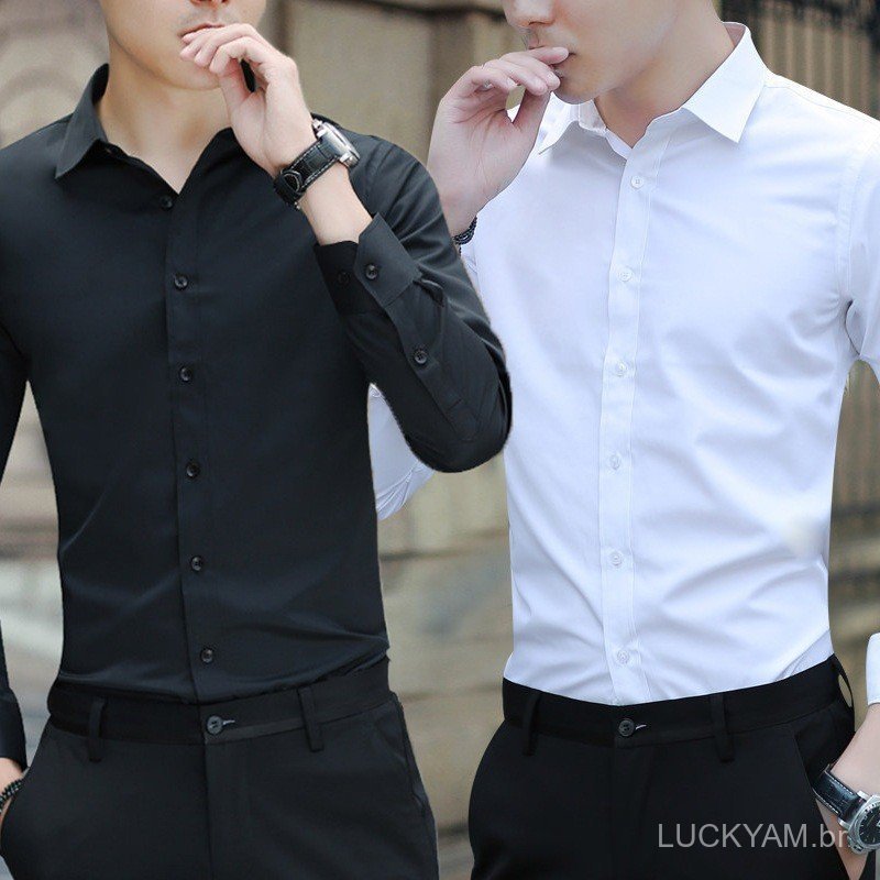 [Professional shirt]Casual shirt Work shirt Men's long-sleeved slim-fit non-iron professional business formal work white