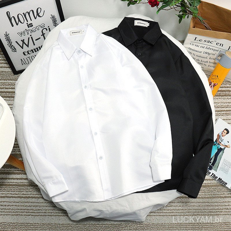 [Flash sale]New Product Special Sale Work shirt Autumn solid color long-sleeved white shirt for men, pure white suit inn