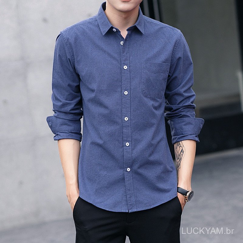[Long Sleeve Shirt]Workwear White Shirt Men's long-sleeved Oxford cloth casual thin shirt, business professional formal