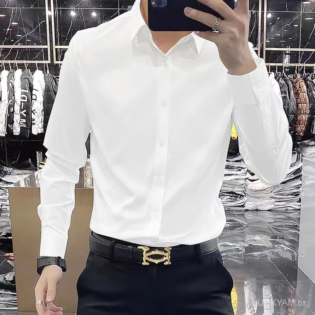 [Casual shirt]Professional shirt Work shirt Spring and autumn long-sleeved men's solid color shirt, business professiona