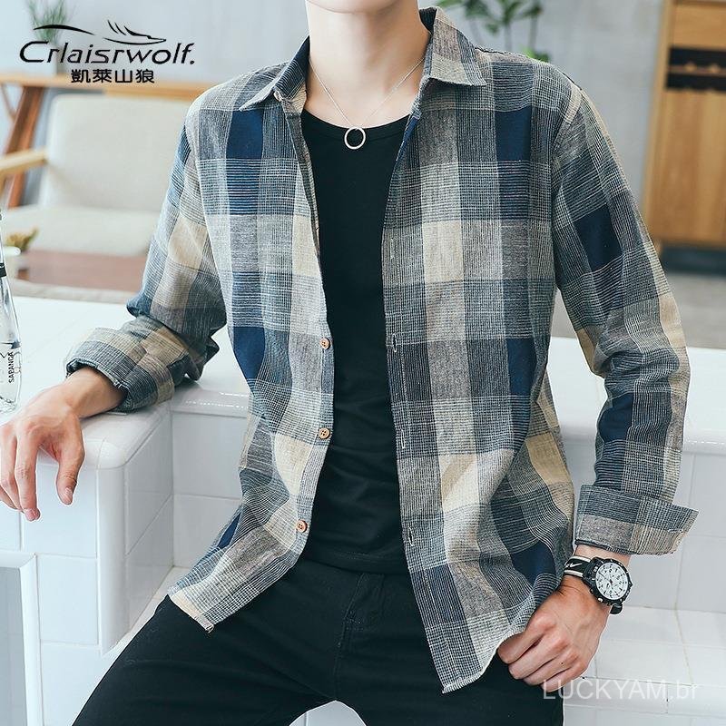 [Advanced Sense]Men's long-sleeve shirt, new autumn product, long-sleeve men's plaid shirt Long-sleeved plaid shirt for