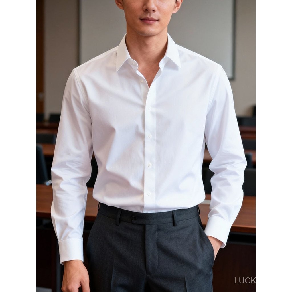 [American-style shirt]Social shirt St. Paul Men's long-sleeved white shirt, business professional formal suit shirt, int