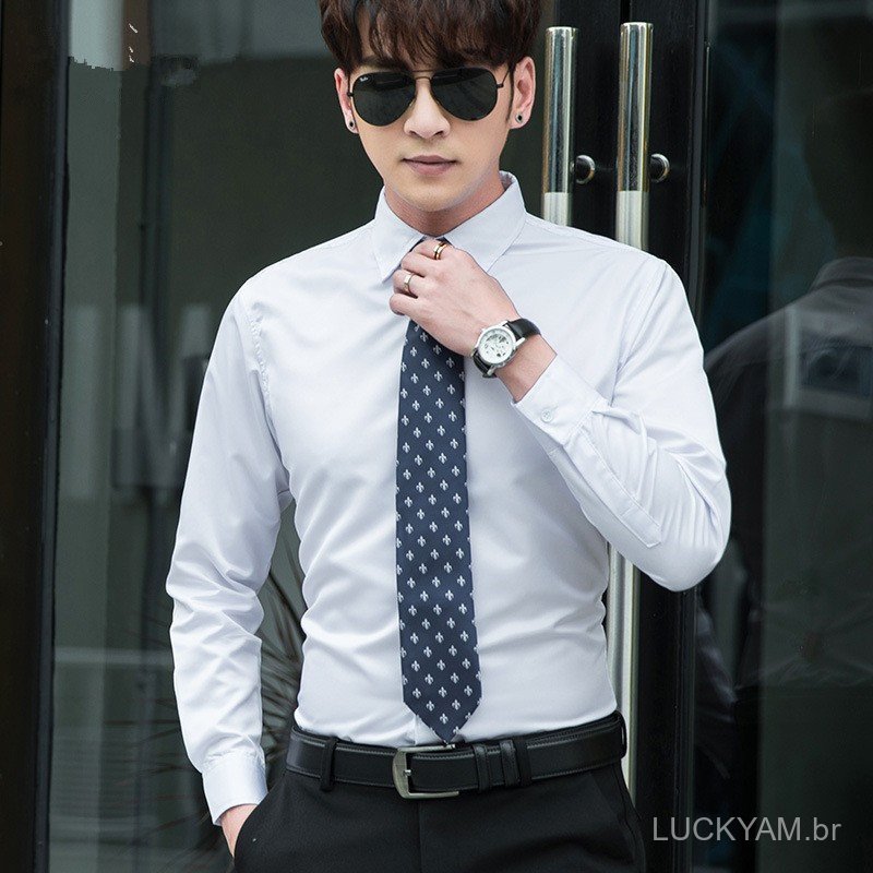 [Long Sleeve Shirt]Workwear White Shirt Men's long-sleeved white shirt, business professional formal wear, wrinkle-free