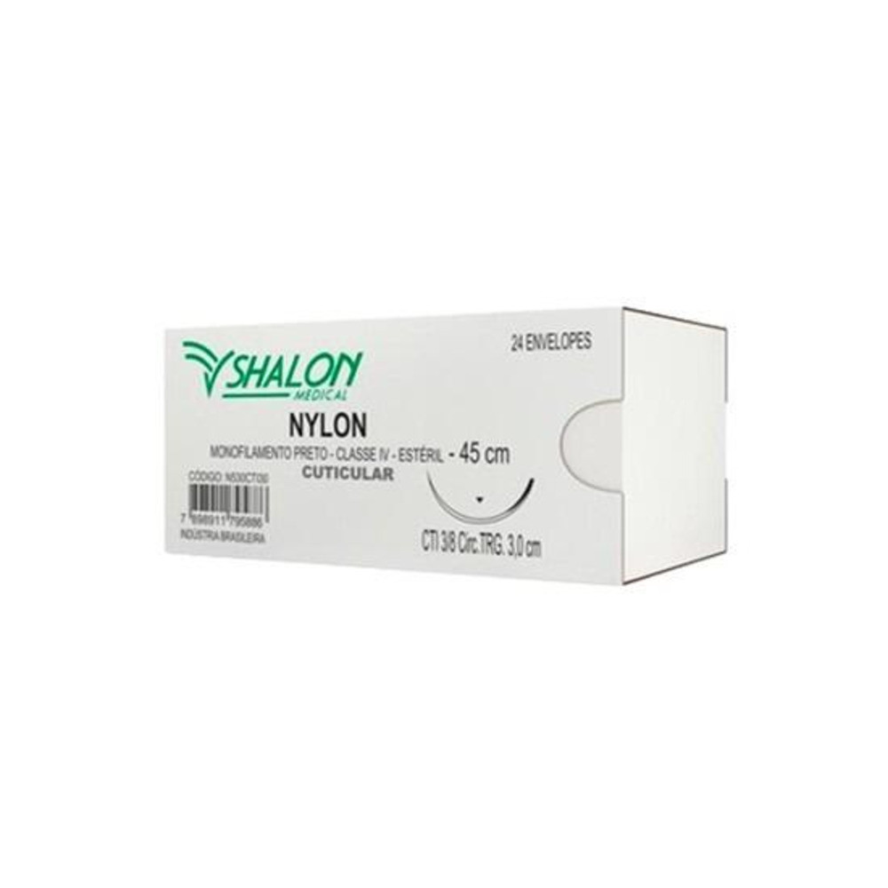 Fio Nylon 4-0 C/agulha 3/8 Cir 30MM C/24 PRETO SHALON