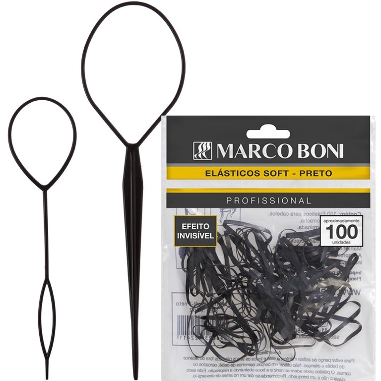 KIT AGULHA MODELADORA + 100UN ELASTICO SOFT PRETO MARCO BONI