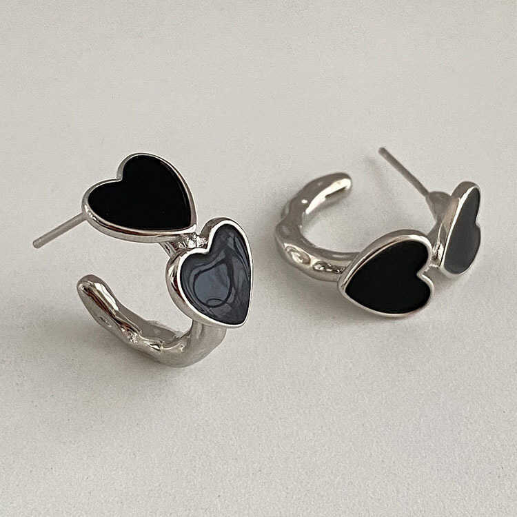 Spades querida 925 agulha de prata preto escuro doce legal preto deslumbrante amor coração brincos feminino Retro brinco