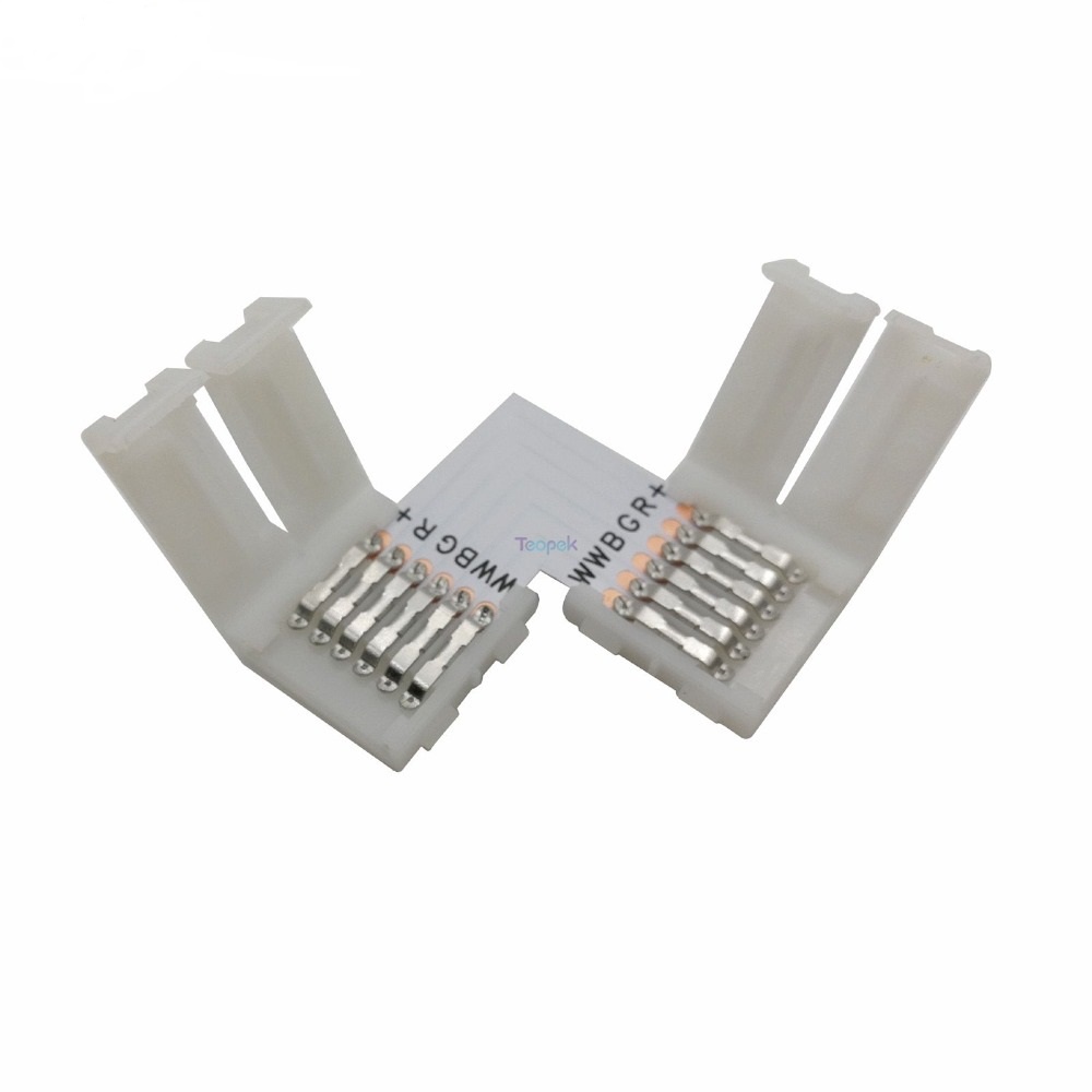 Kit 10 Conector Emenda em L Rgbww para fita de Led 5050 12mm 6 Vias